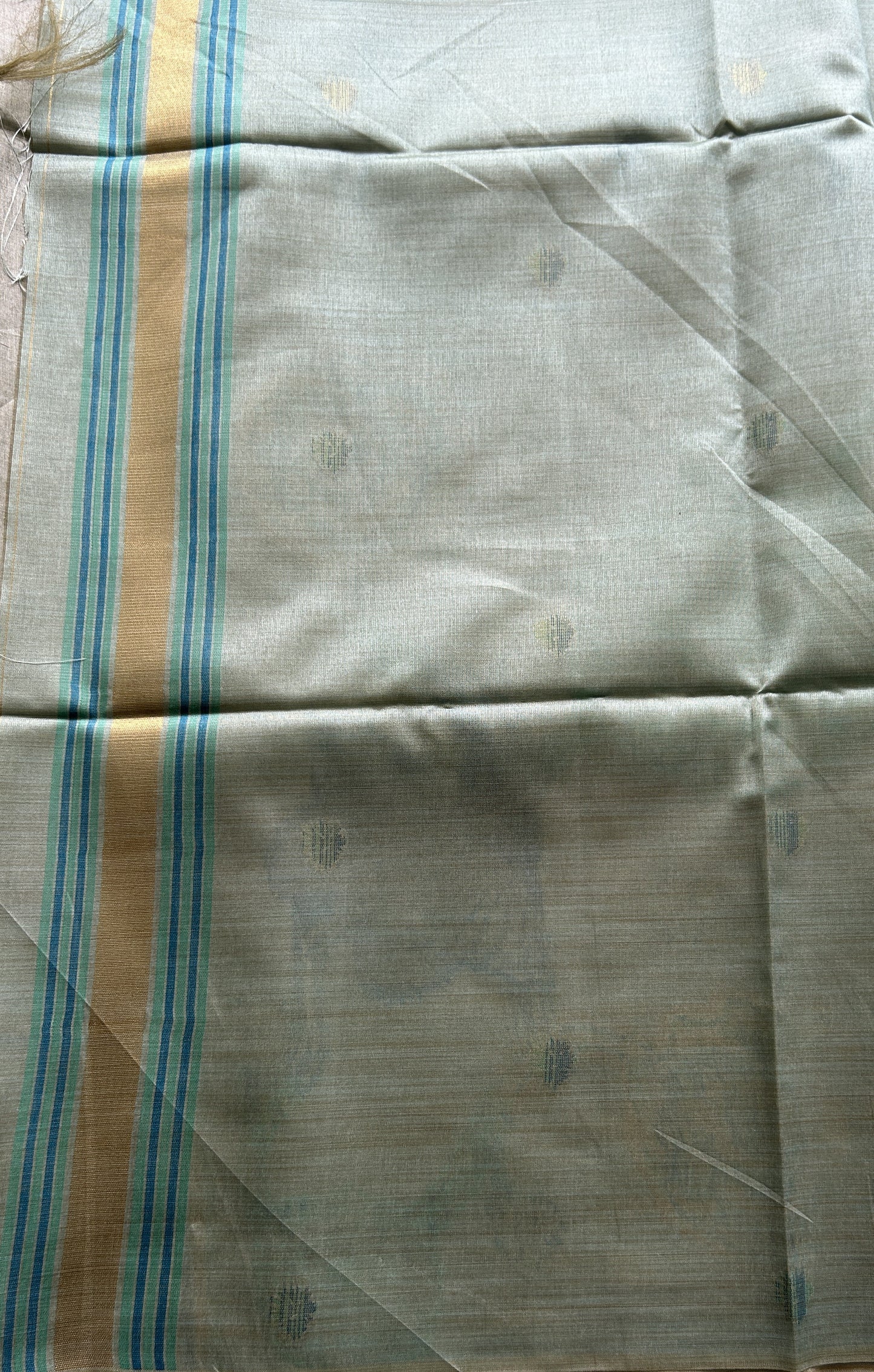 Semi Tussar Saree Sea Blue Colored complemented with a Embosed Border. - Sampradaya Designer Studio