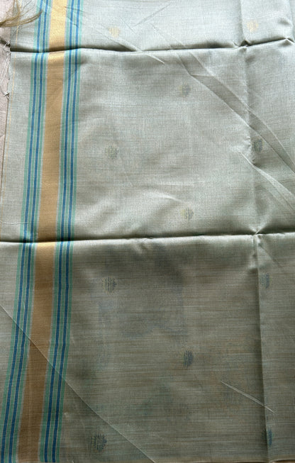 Semi Tussar Saree Sea Blue Colored complemented with a Embosed Border. - Sampradaya Designer Studio
