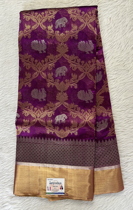 Chanderi Pattu Saree Purple colored saree complemented with a Silver and Gold Zari border - Sampradaya Designer Studio