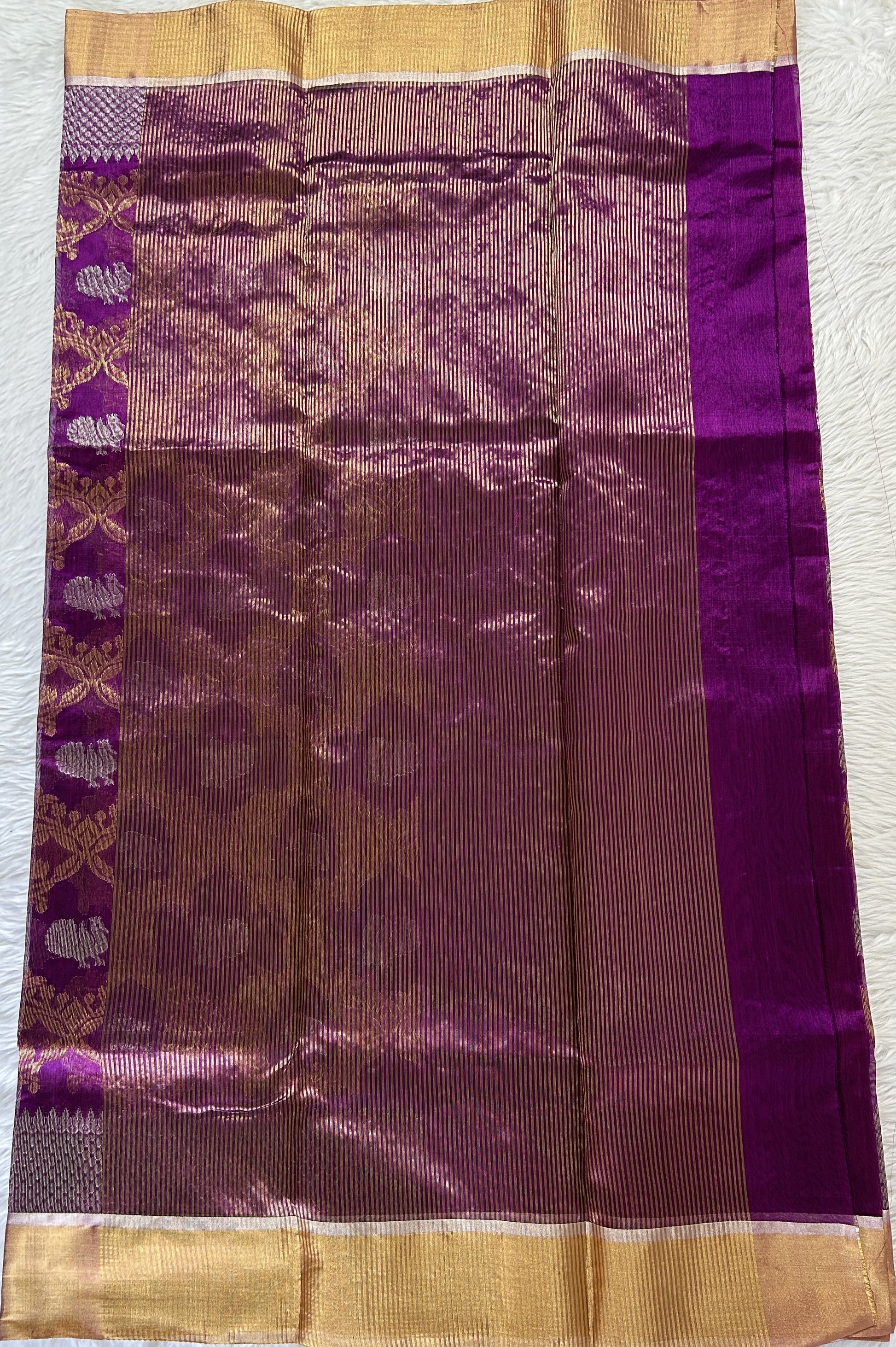 Chanderi Pattu Saree Purple colored saree complemented with a Silver and Gold Zari border - Sampradaya Designer Studio