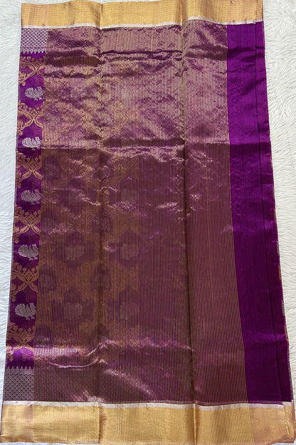Chanderi Pattu Saree Purple colored saree complemented with a Silver and Gold Zari border - Sampradaya Designer Studio