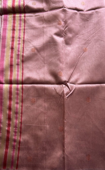 Semi Tussar Saree Pink Colored complemented with a Embosed Border. - Sampradaya Designer Studio