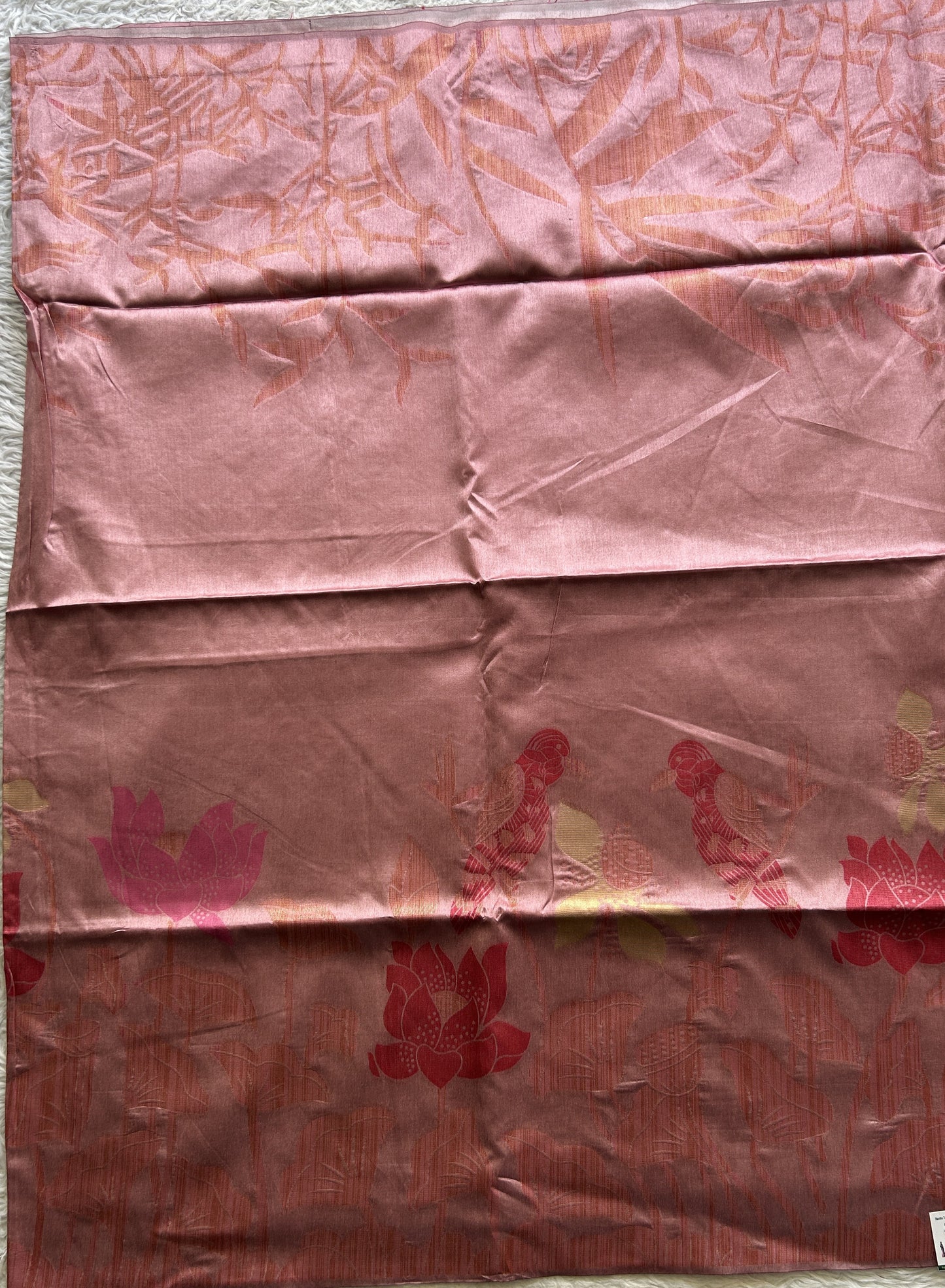 Semi Tussar Saree Pink Colored complemented with a Embosed Border. - Sampradaya Designer Studio