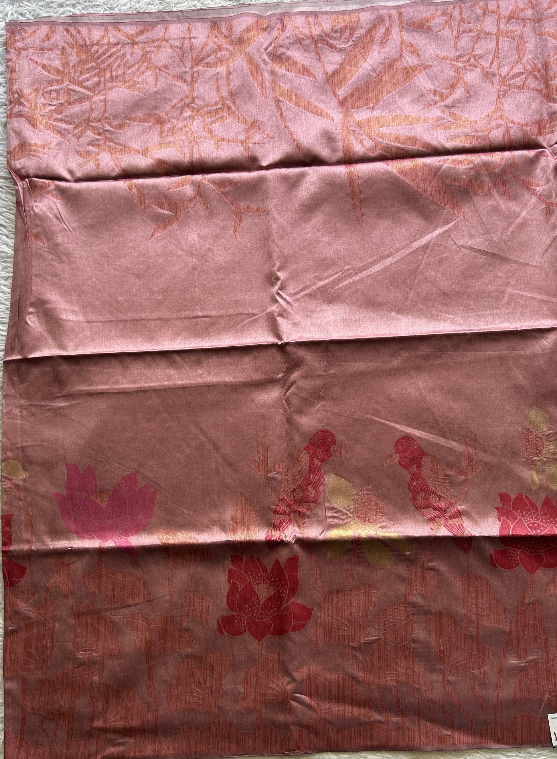Semi Tussar Saree Pink Colored complemented with a Embosed Border. - Sampradaya Designer Studio