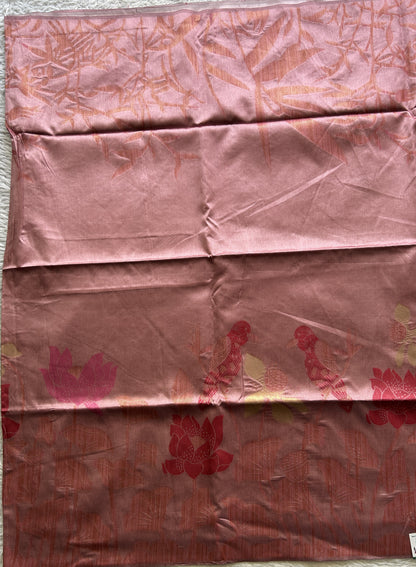 Semi Tussar Saree Pink Colored complemented with a Embosed Border. - Sampradaya Designer Studio