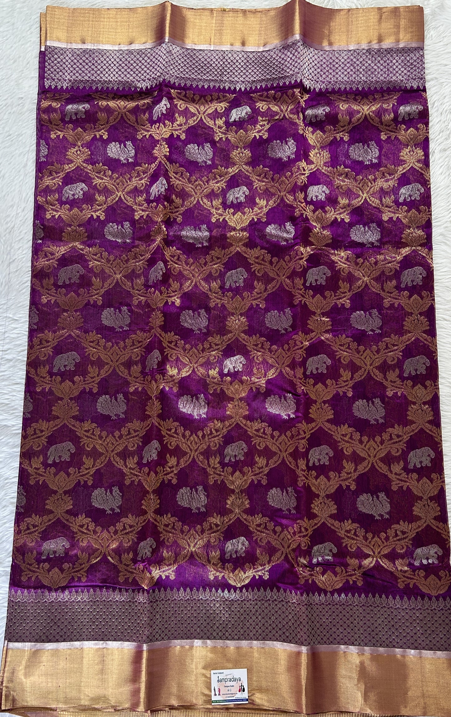 Chanderi Pattu Saree Purple colored saree complemented with a Silver and Gold Zari border - Sampradaya Designer Studio