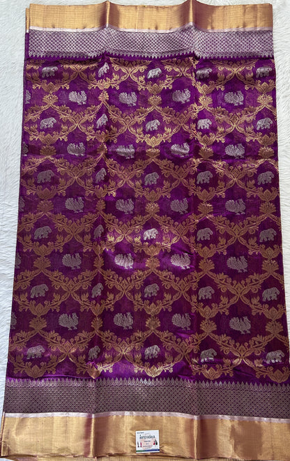 Chanderi Pattu Saree Purple colored saree complemented with a Silver and Gold Zari border - Sampradaya Designer Studio