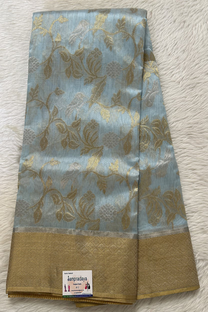 Chanderi Pattu Saree Pastel Blue colored saree complemented with a Gold Zari border - Sampradaya Designer Studio