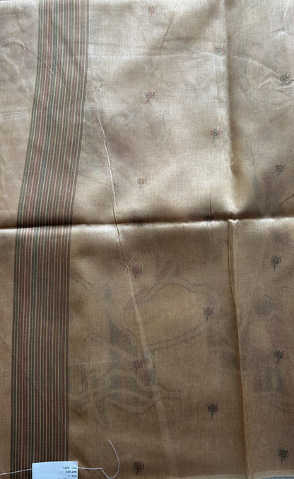 Semi Tussar Saree Mustard Colored complemented with a Embosed Border. - Sampradaya Designer Studio