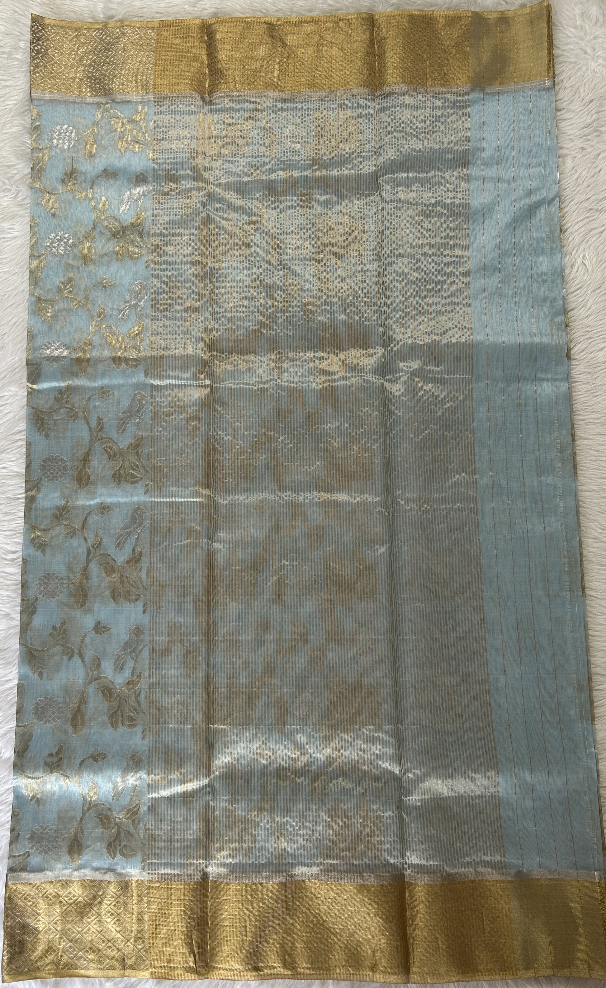 Chanderi Pattu Saree Pastel Blue colored saree complemented with a Gold Zari border - Sampradaya Designer Studio