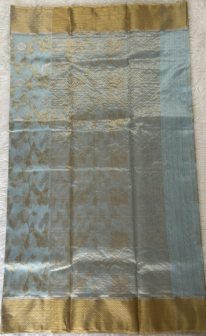Chanderi Pattu Saree Pastel Blue colored saree complemented with a Gold Zari border - Sampradaya Designer Studio