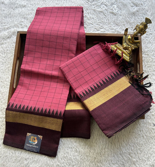 Dark Bubblegum Pink With Checks Kanchi Cotton Dress Material
