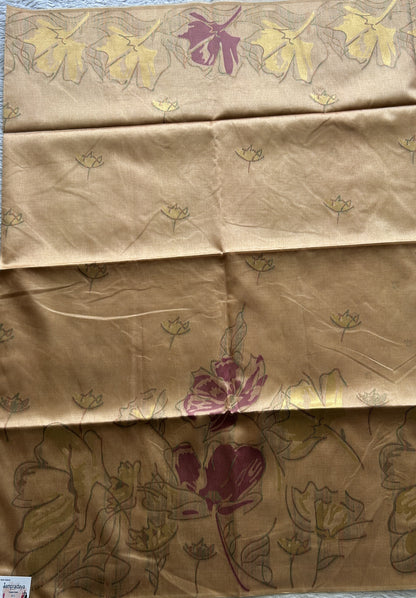 Semi Tussar Saree Mustard Colored complemented with a Embosed Border. - Sampradaya Designer Studio