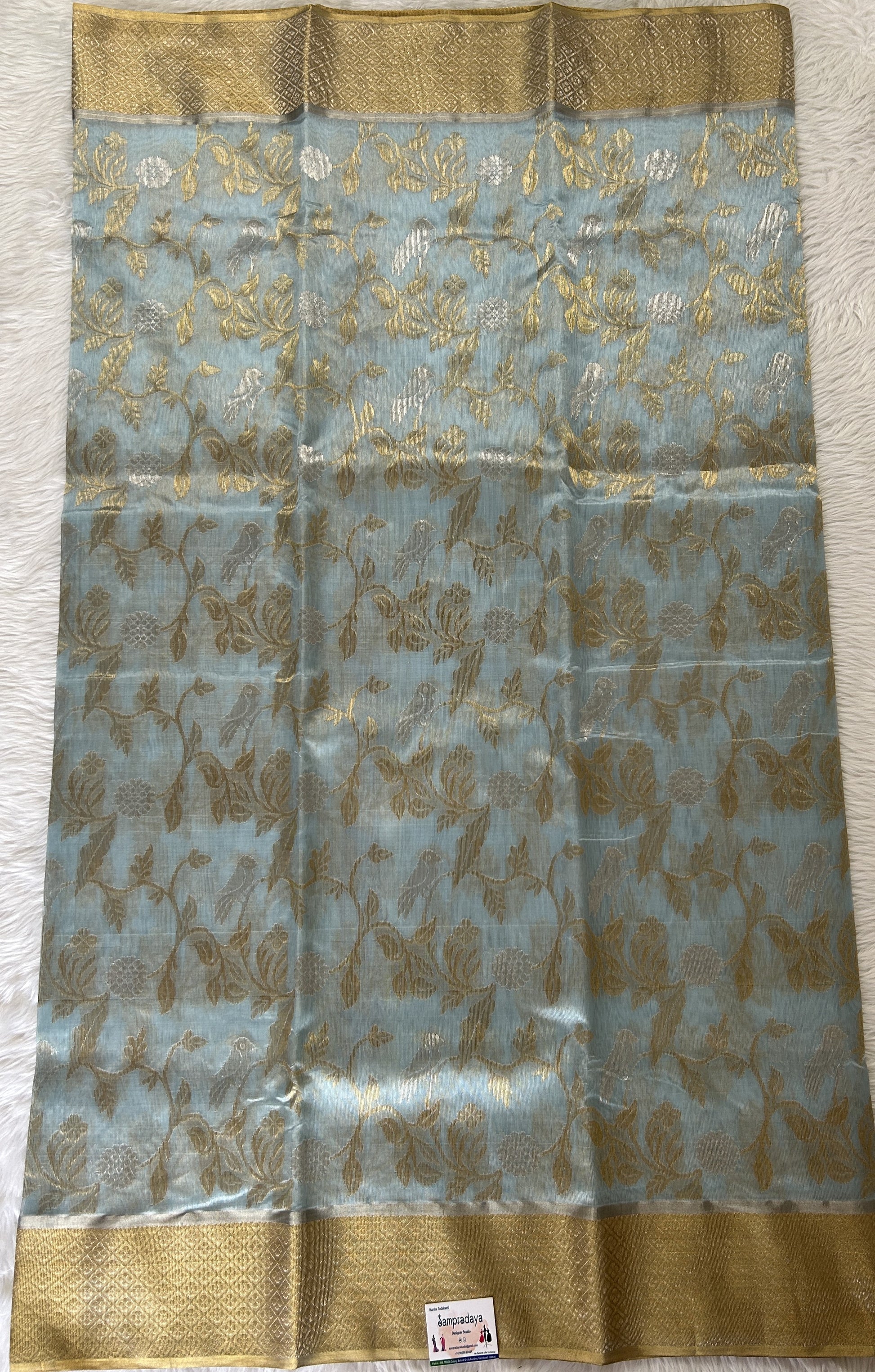 Chanderi Pattu Saree Pastel Blue colored saree complemented with a Gold Zari border - Sampradaya Designer Studio