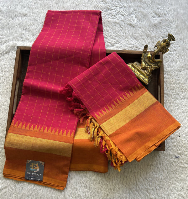 Rani Pink With Checks Kanchi Cotton Dress Material - Sampradaya Designer Studio