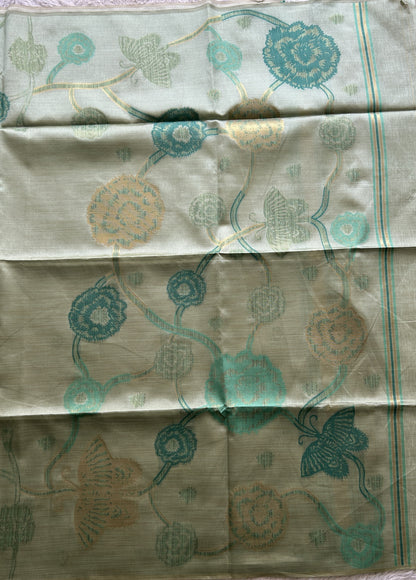 Semi Tussar Saree Fern Colored complemented with a Embosed Border. - Sampradaya Designer Studio