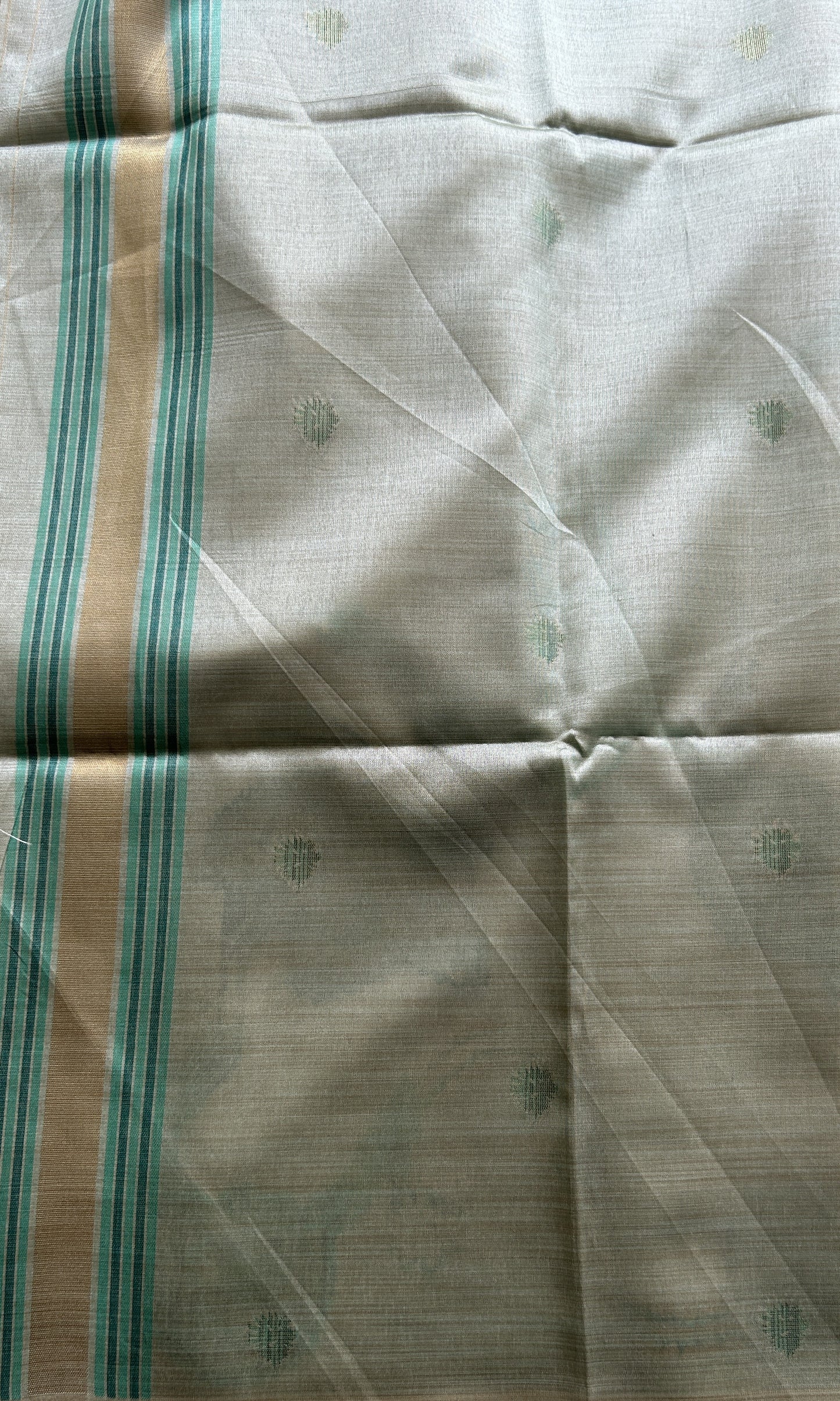 Semi Tussar Saree Fern Colored complemented with a Embosed Border. - Sampradaya Designer Studio