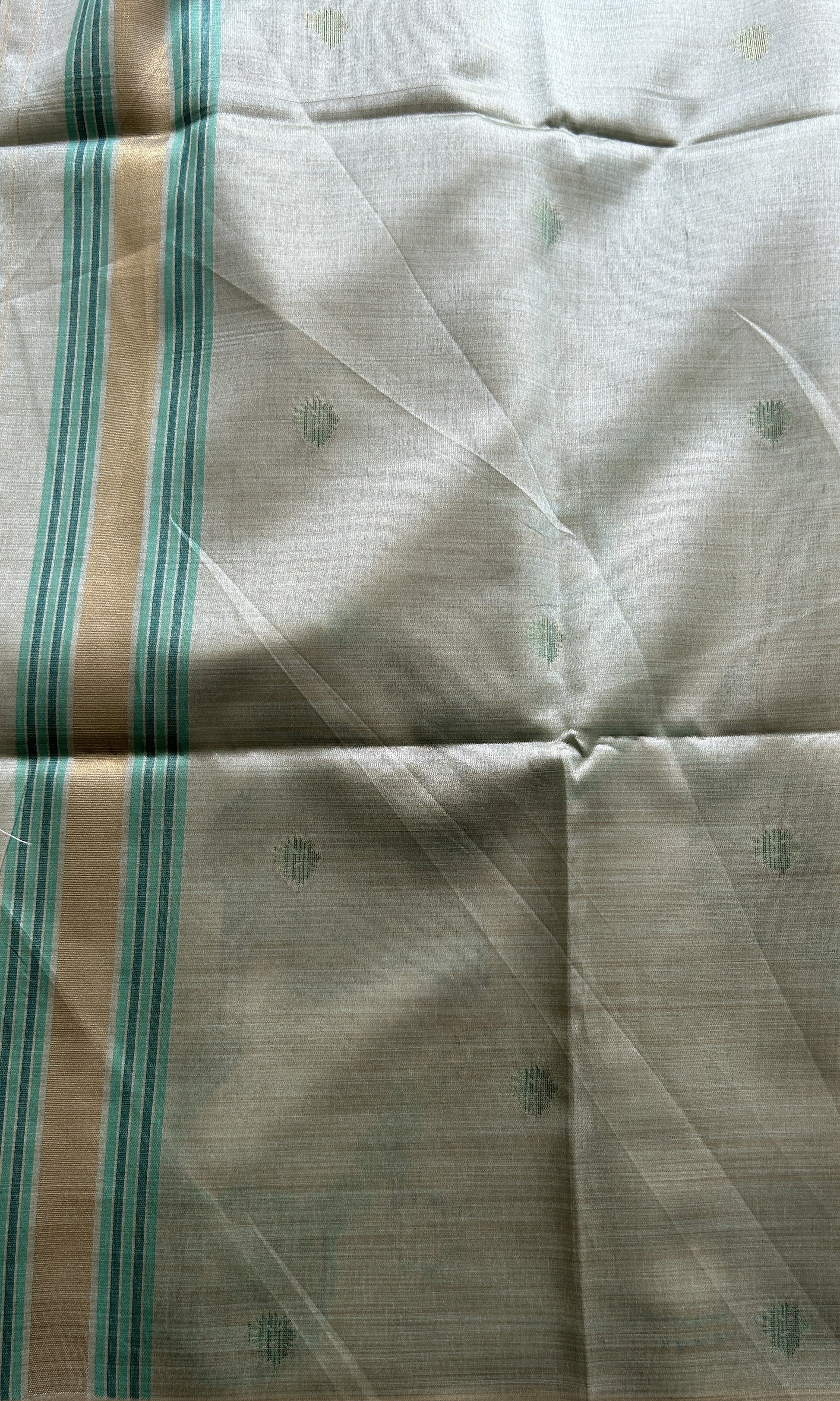 Semi Tussar Saree Fern Colored complemented with a Embosed Border. - Sampradaya Designer Studio
