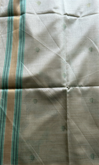 Semi Tussar Saree Fern Colored complemented with a Embosed Border. - Sampradaya Designer Studio
