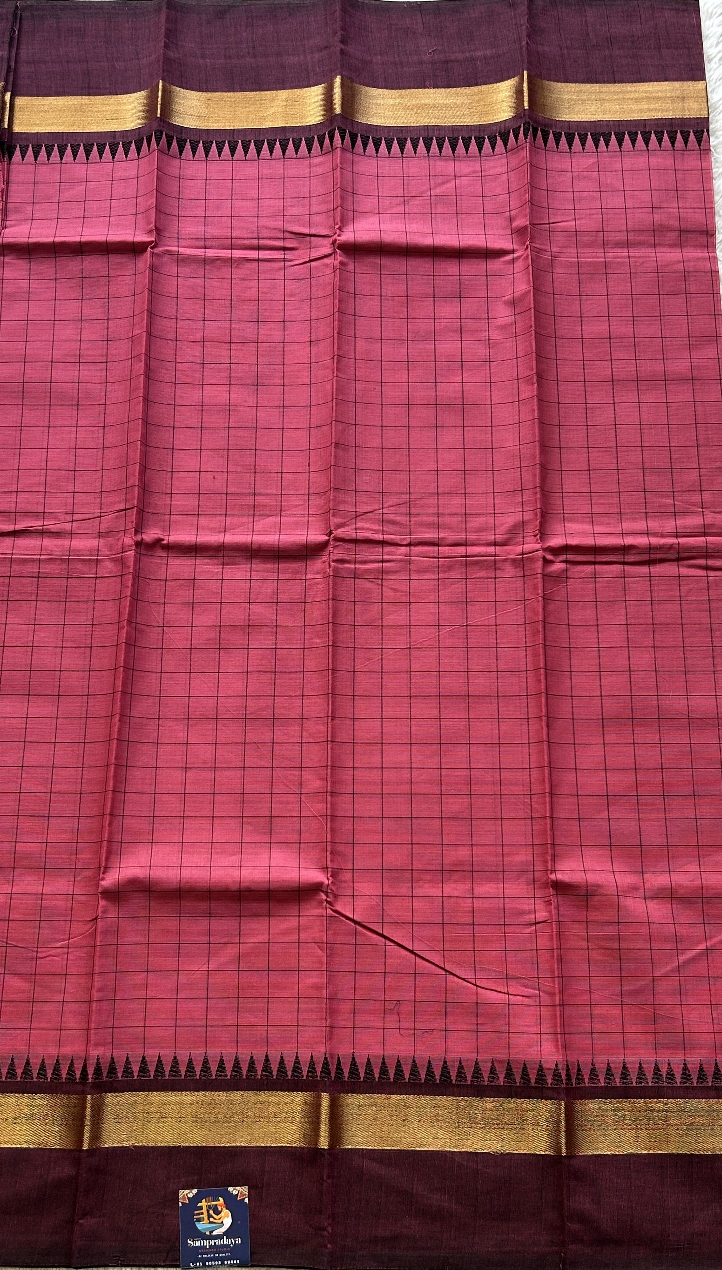 Dark Bubblegum Pink With Checks Kanchi Cotton Dress Material