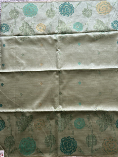 Semi Tussar Saree Fern Colored complemented with a Embosed Border. - Sampradaya Designer Studio