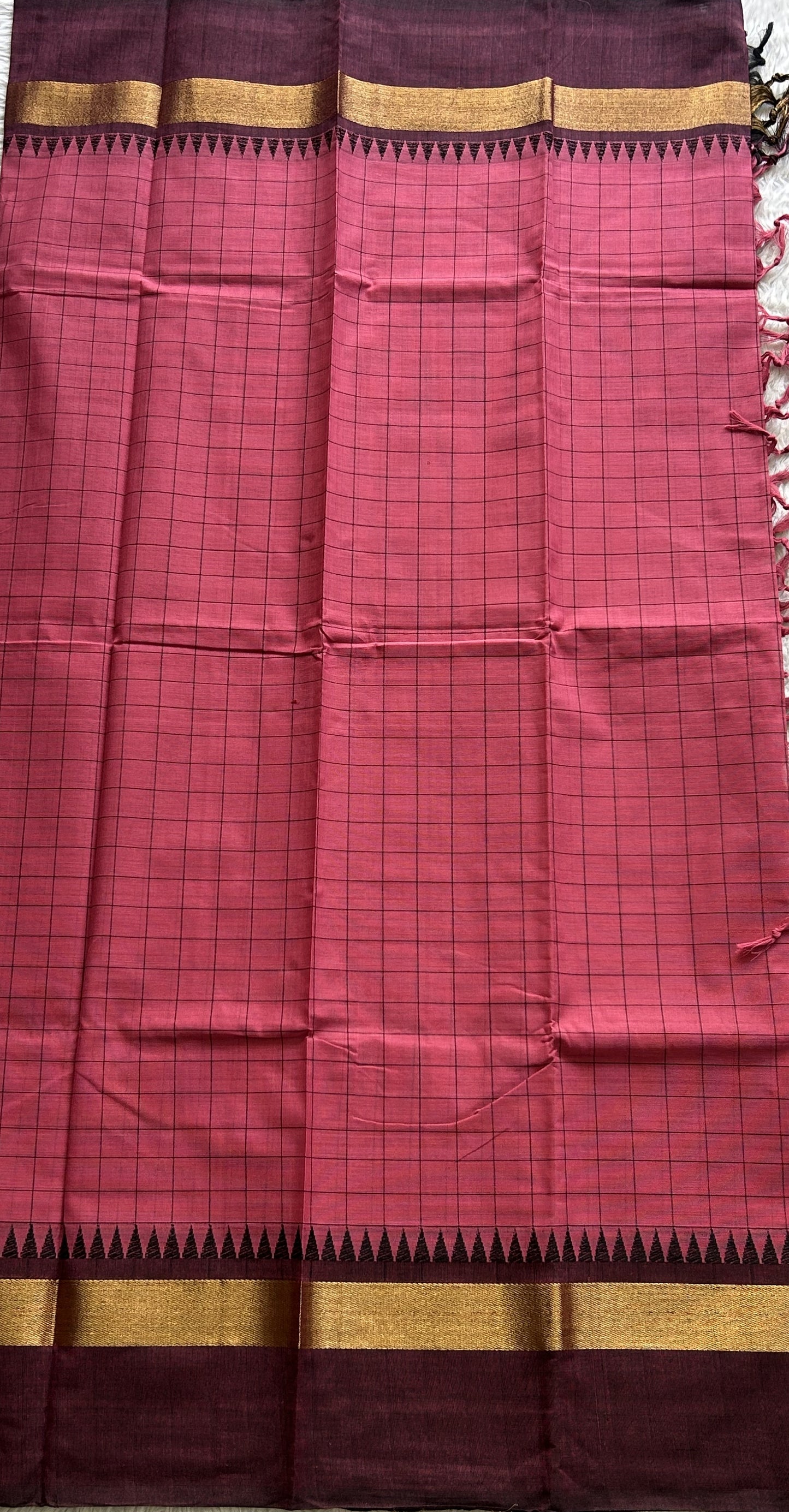 Dark Bubblegum Pink With Checks Kanchi Cotton Dress Material