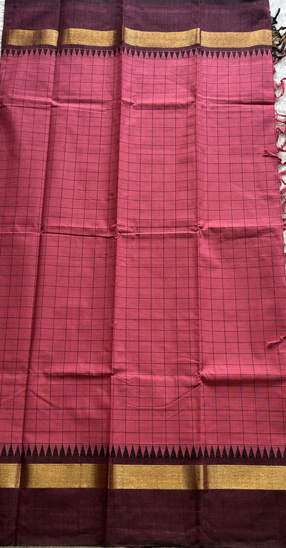 Dark Bubblegum Pink With Checks Kanchi Cotton Dress Material
