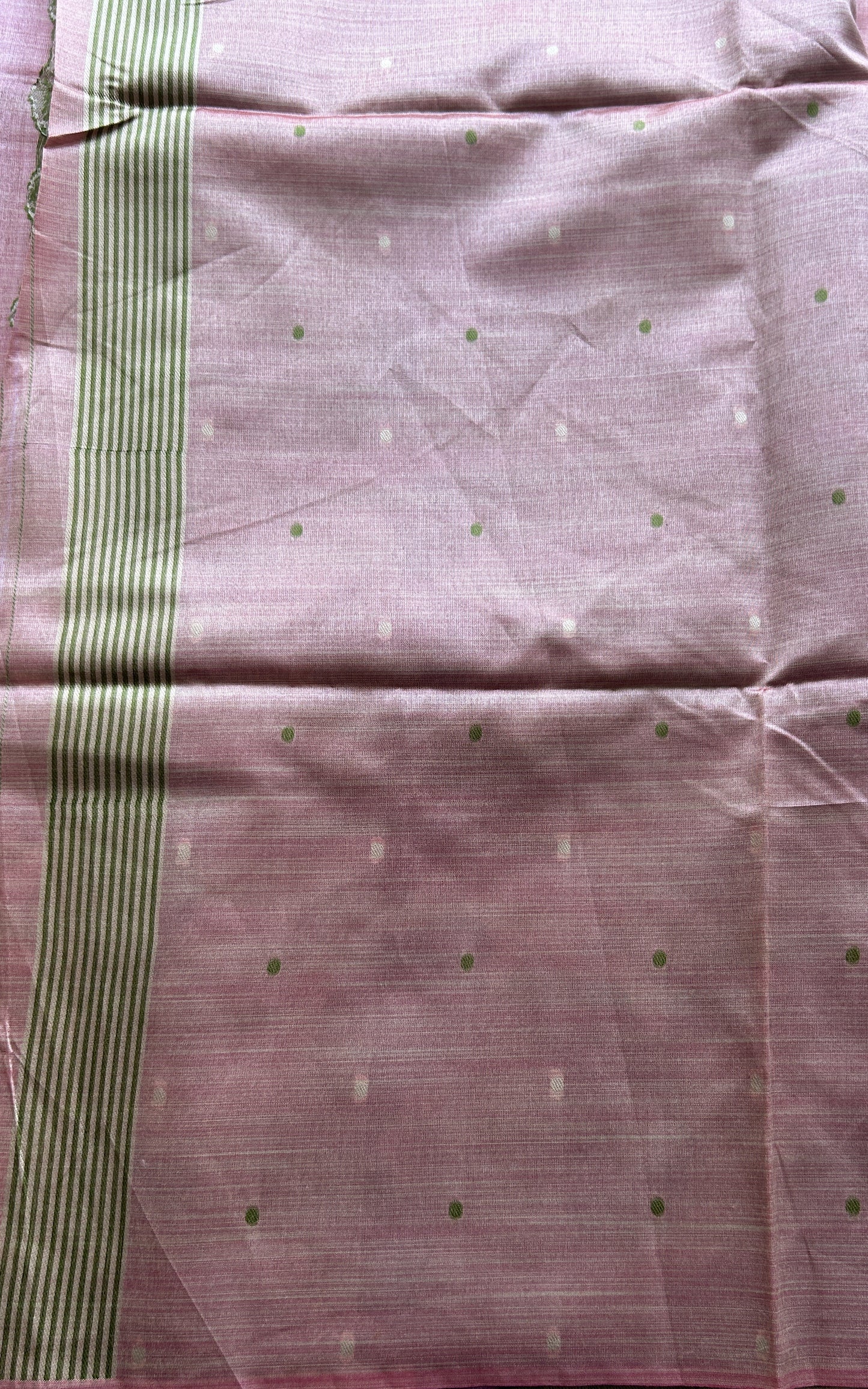 Semi Tussar Saree Peach Colored complemented with a Embosed Border. - Sampradaya Designer Studio