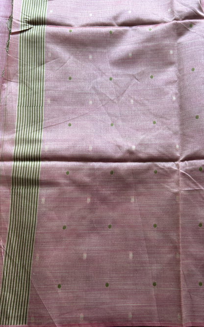 Semi Tussar Saree Peach Colored complemented with a Embosed Border. - Sampradaya Designer Studio