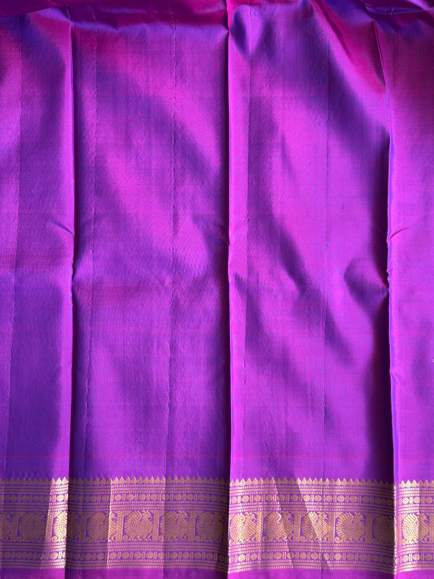Pure Kanjivaram Silk Saree Olympic Colored Elegantly Paid with a Gold Zari Border.