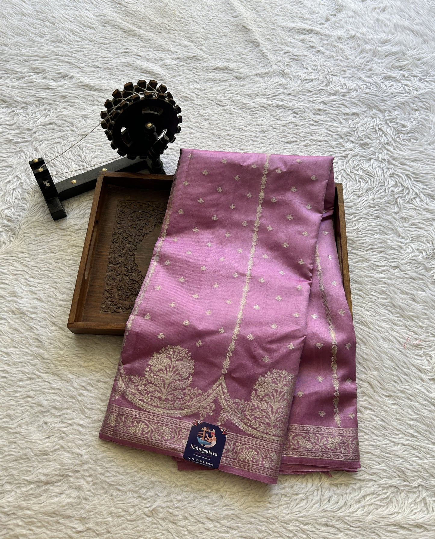 Chiniya Silk Saree Baby Pink Colored Exquisite with a Zari Border. - Sampradaya Designer Studio