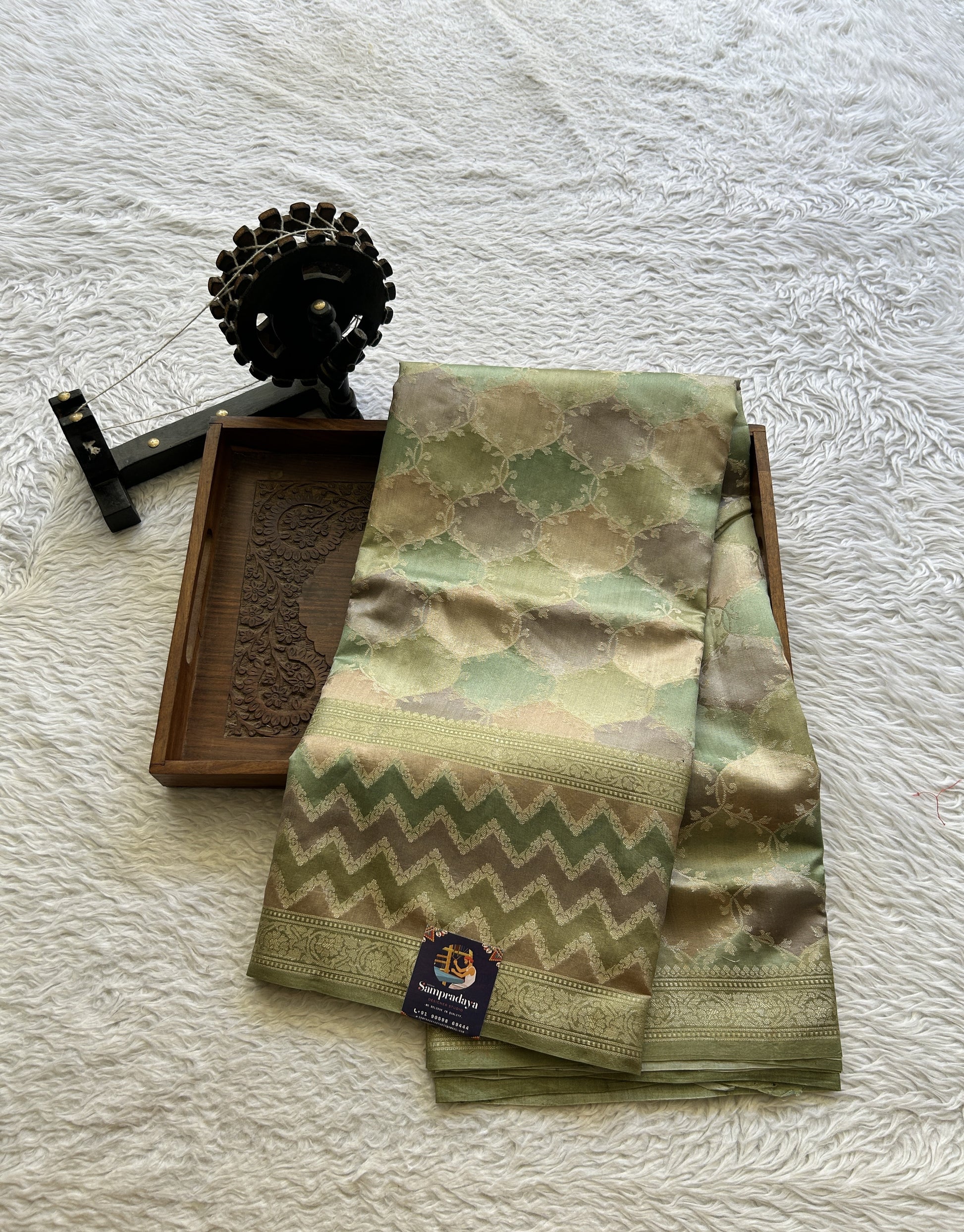 Chiniya Silk Saree Multi Colored Exquisite with a Zari Border. - Sampradaya Designer Studio