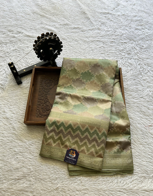 Chiniya Silk Saree Multi Colored Exquisite with a Zari Border. - Sampradaya Designer Studio