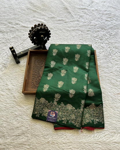 Chiniya Silk Saree Green Colored Exquisite with a Zari Border. - Sampradaya Designer Studio