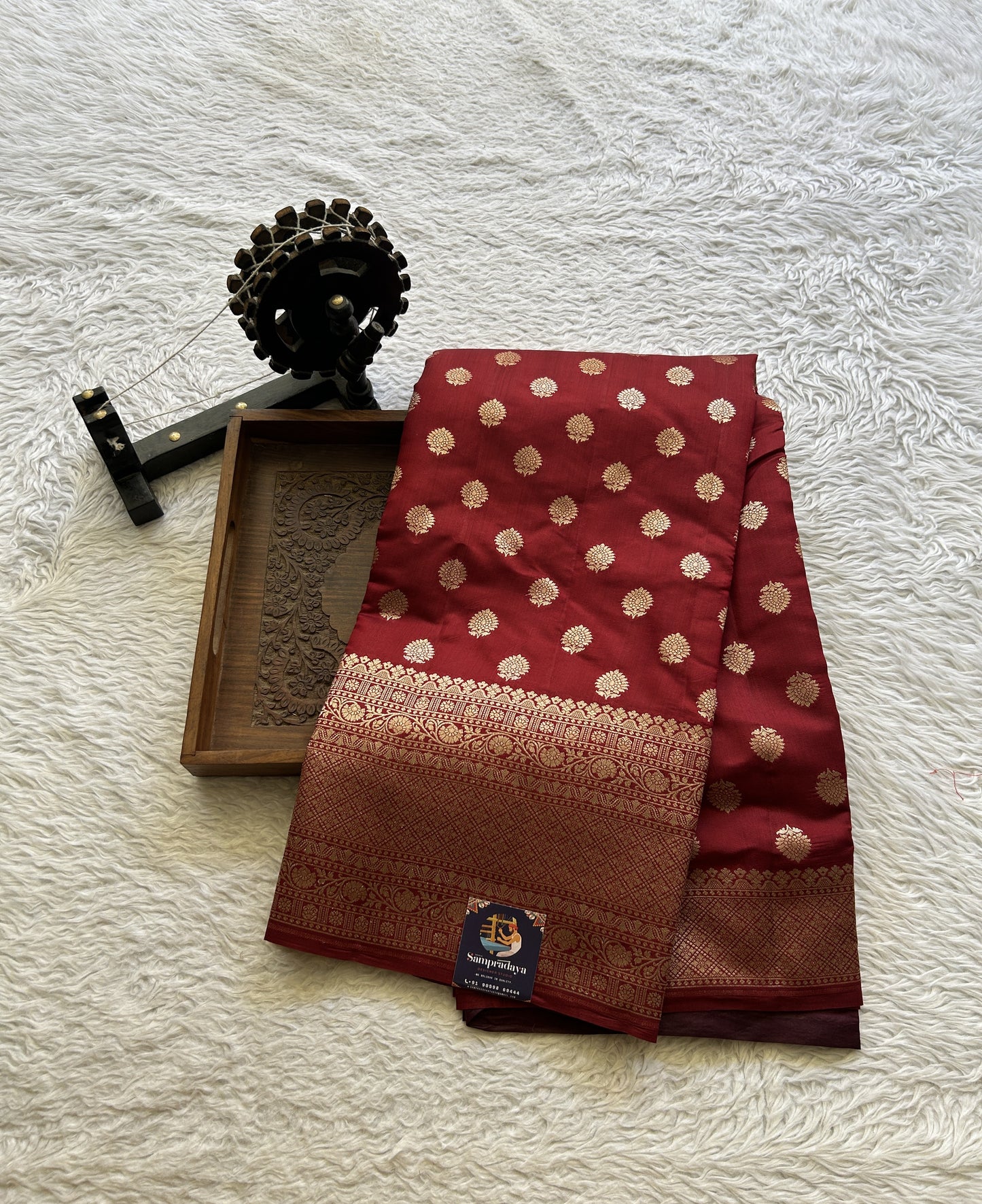 Chiniya Silk Saree Maroon Colored Exquisite with a Zari Border. - Sampradaya Designer Studio