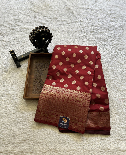Chiniya Silk Saree Maroon Colored Exquisite with a Zari Border. - Sampradaya Designer Studio