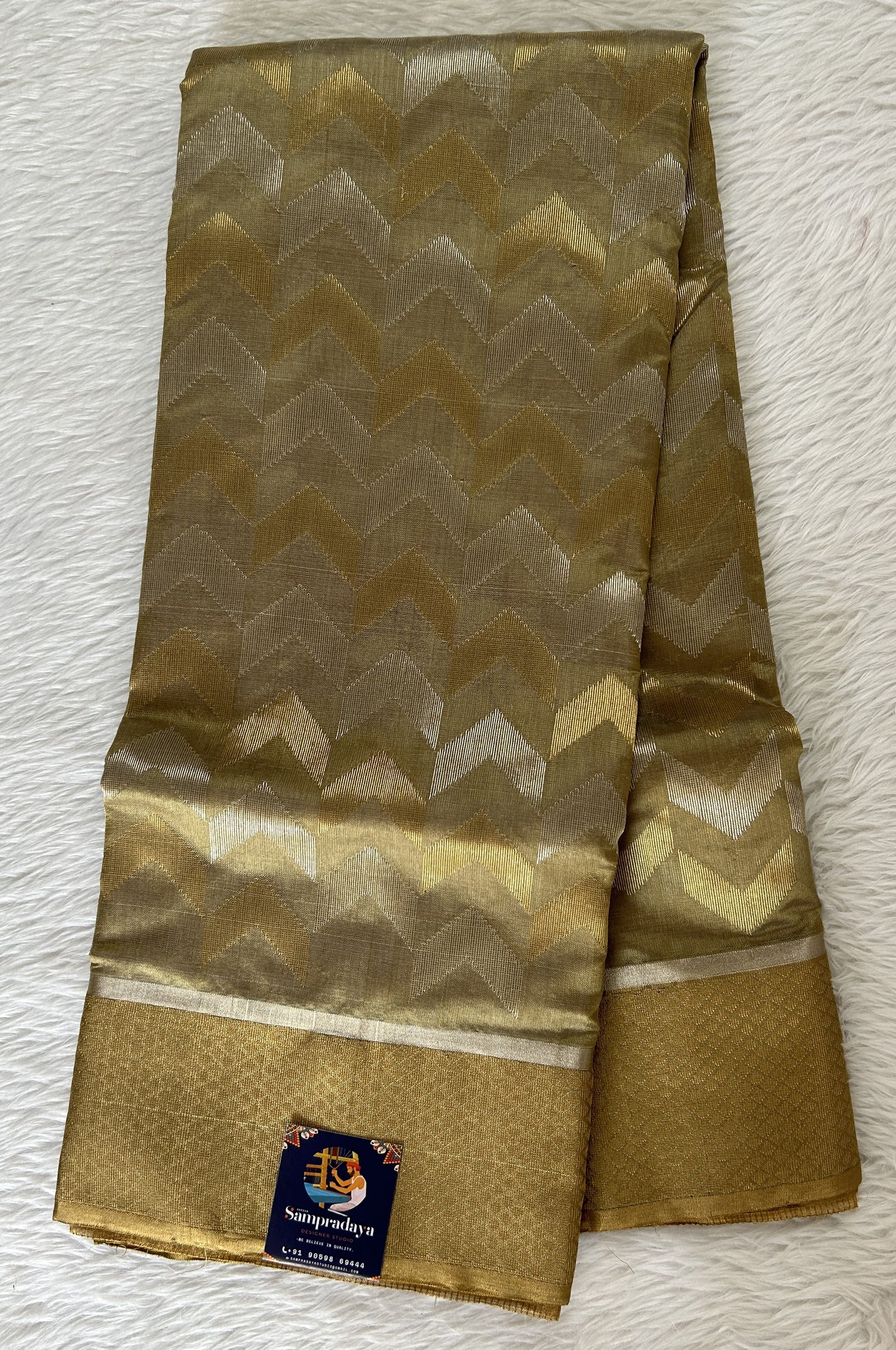 Chanderi Pattu Saree Pastel Green colored saree complemented with a Gold Zari border - Sampradaya Designer Studio