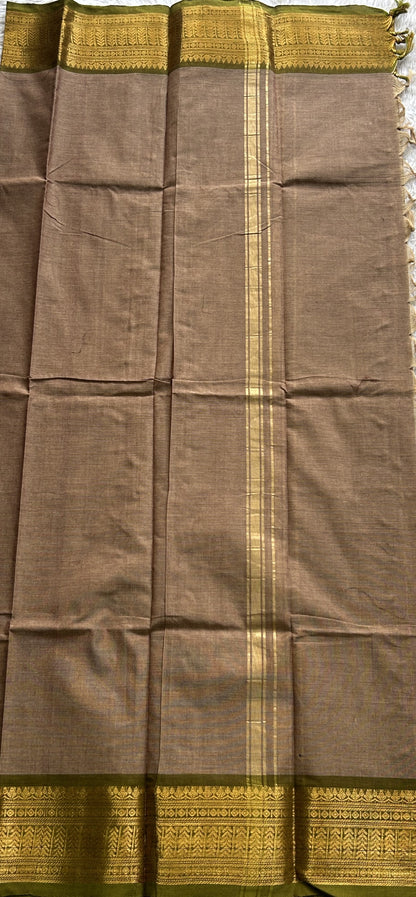 Light Snuff Shade Kanchi Cotton Dress Material with Traditional Weave