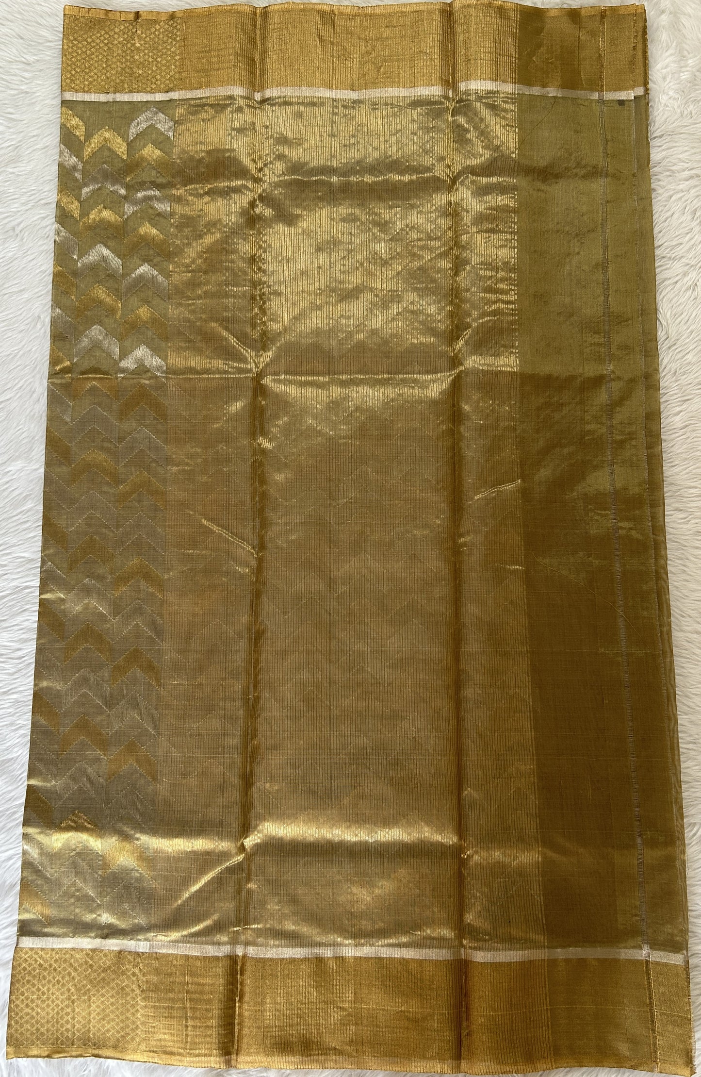 Chanderi Pattu Saree Pastel Green colored saree complemented with a Gold Zari border - Sampradaya Designer Studio