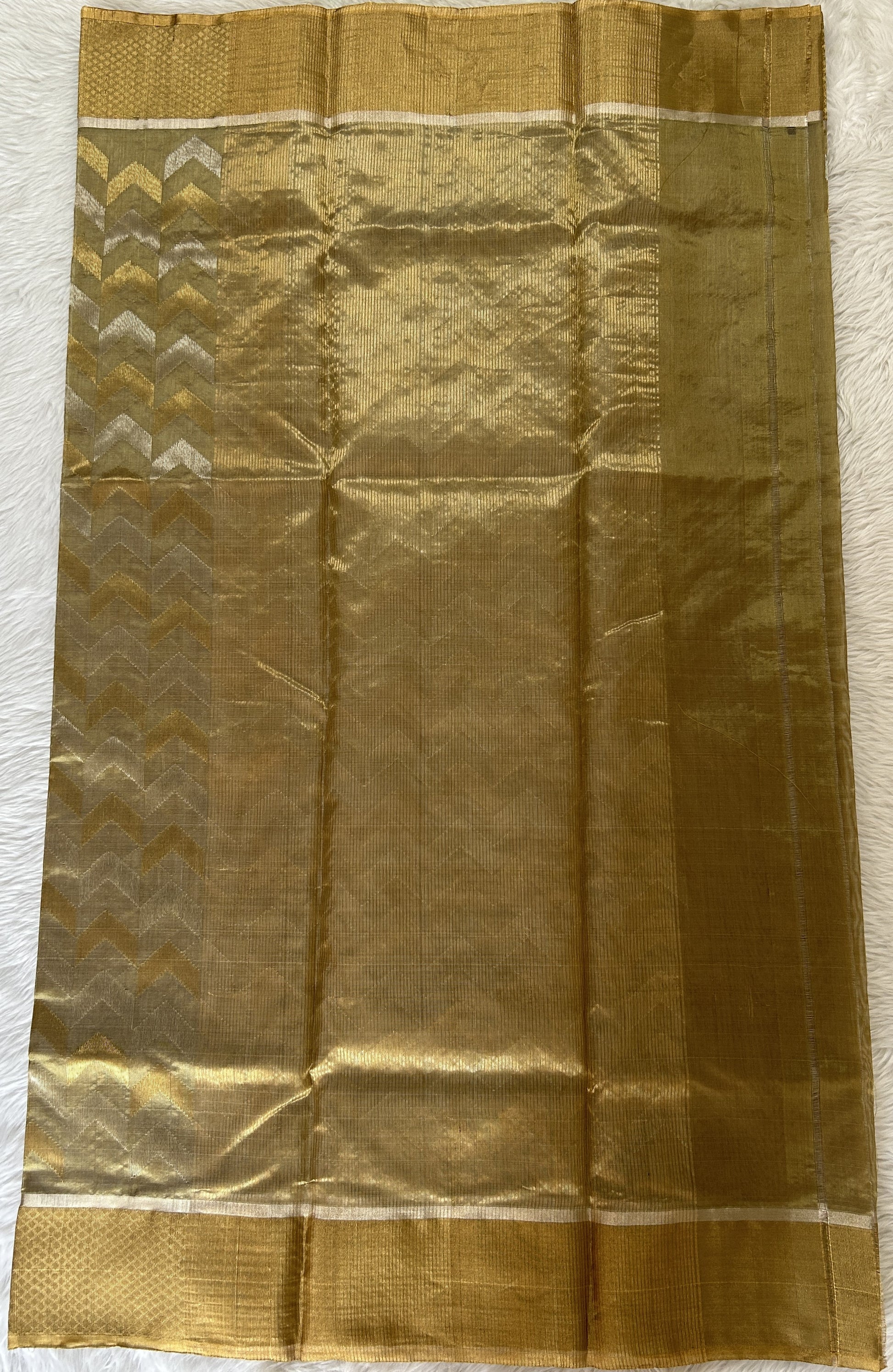 Chanderi Pattu Saree Pastel Green colored saree complemented with a Gold Zari border - Sampradaya Designer Studio