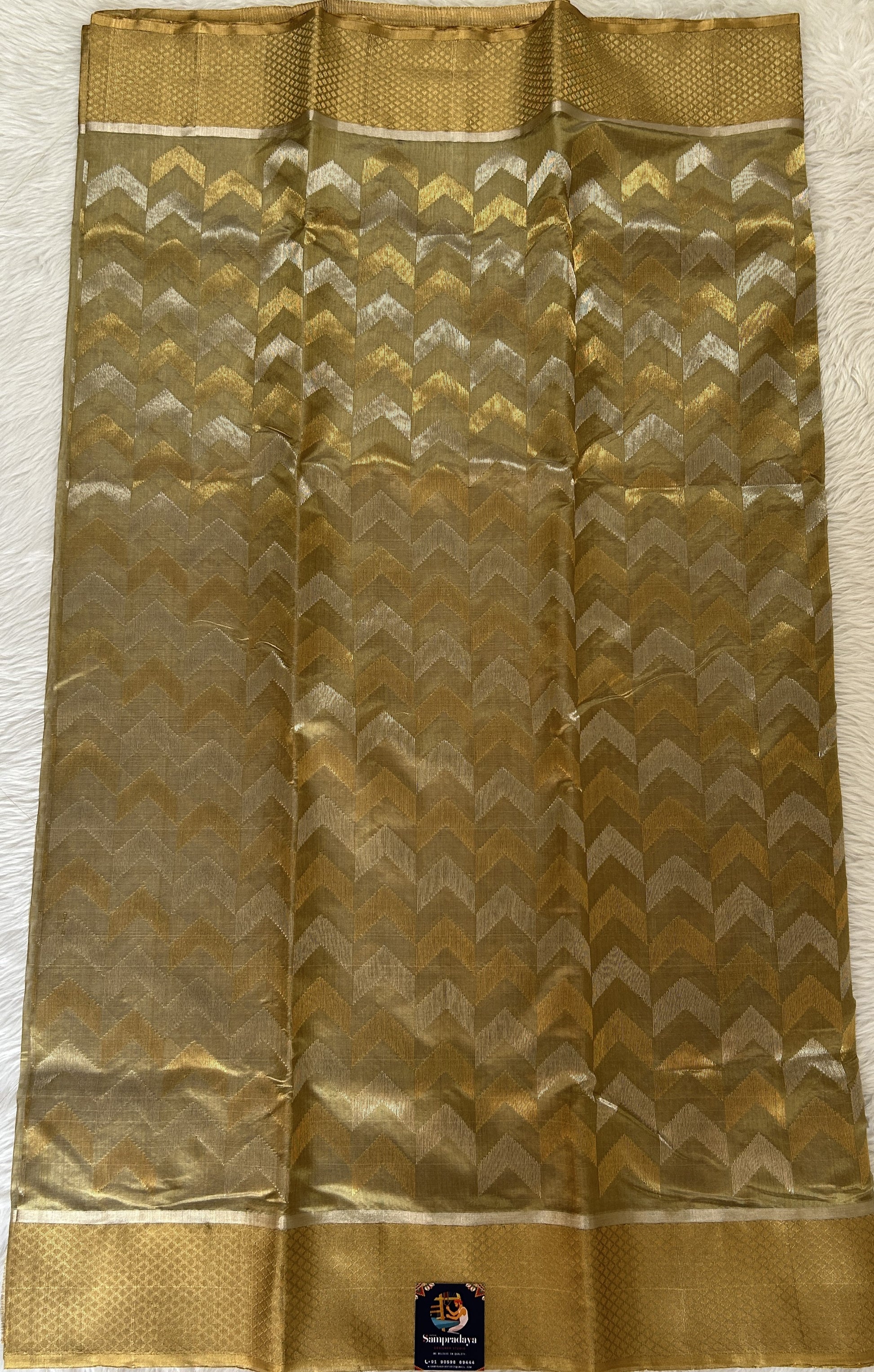 Chanderi Pattu Saree Pastel Green colored saree complemented with a Gold Zari border - Sampradaya Designer Studio