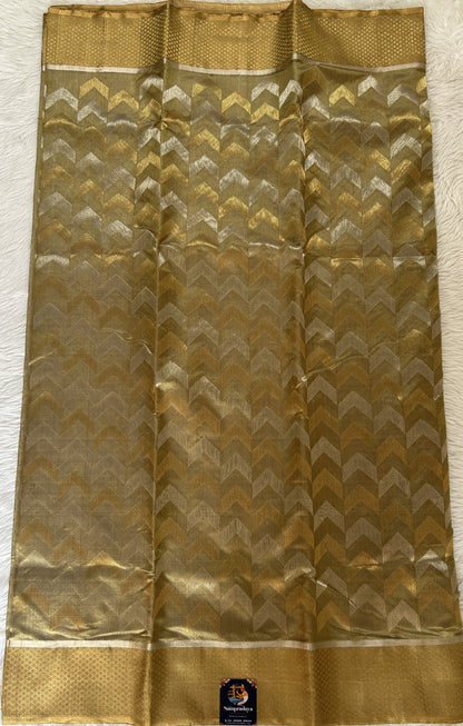 Chanderi Pattu Saree Pastel Green colored saree complemented with a Gold Zari border - Sampradaya Designer Studio
