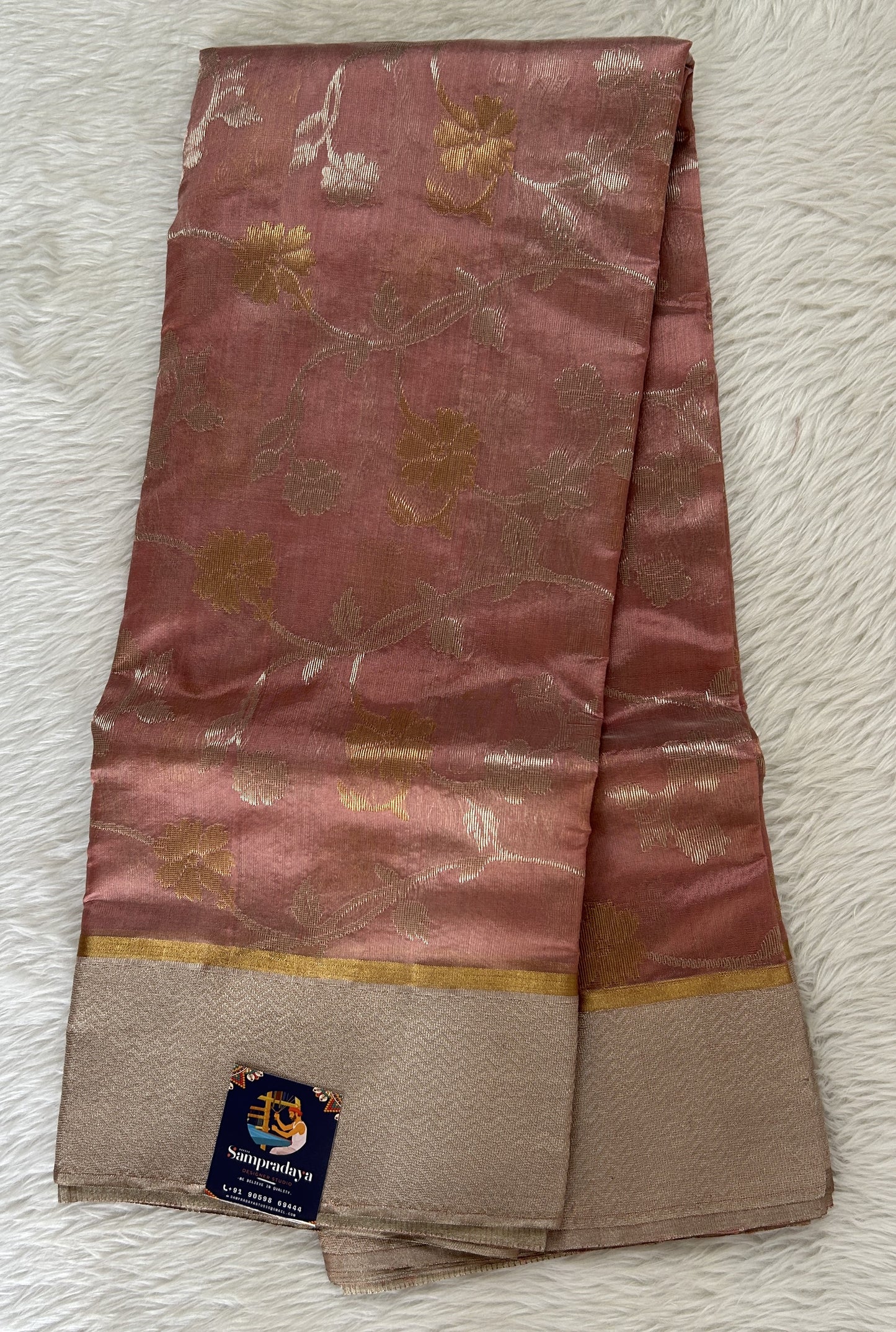 Chanderi Pattu Saree Onion Pink colored saree complemented with a Silver Zari border - Sampradaya Designer Studio
