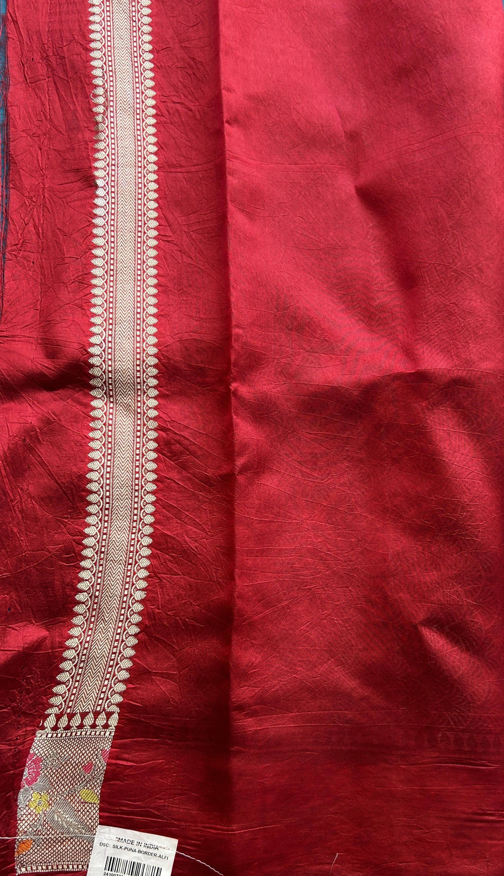 Chiniya Silk Saree Peacock Blue Colored Exquisite with a Zari Border. - Sampradaya Designer Studio