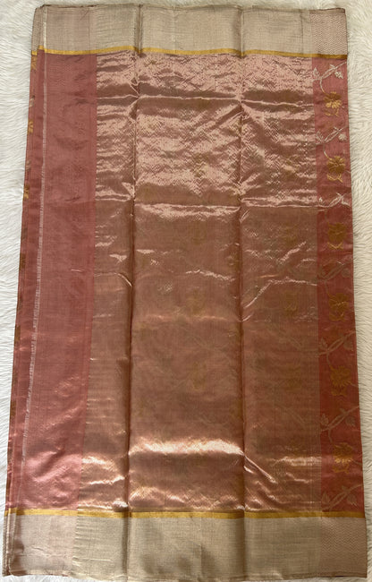 Chanderi Pattu Saree Onion Pink colored saree complemented with a Silver Zari border - Sampradaya Designer Studio