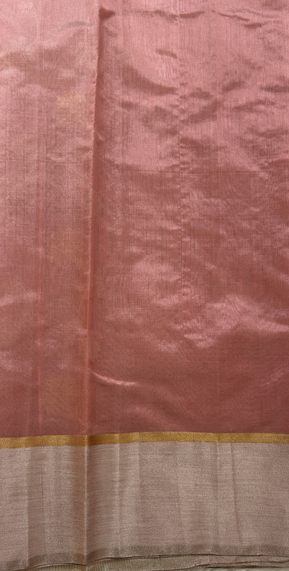 Chanderi Pattu Saree Onion Pink colored saree complemented with a Silver Zari border - Sampradaya Designer Studio