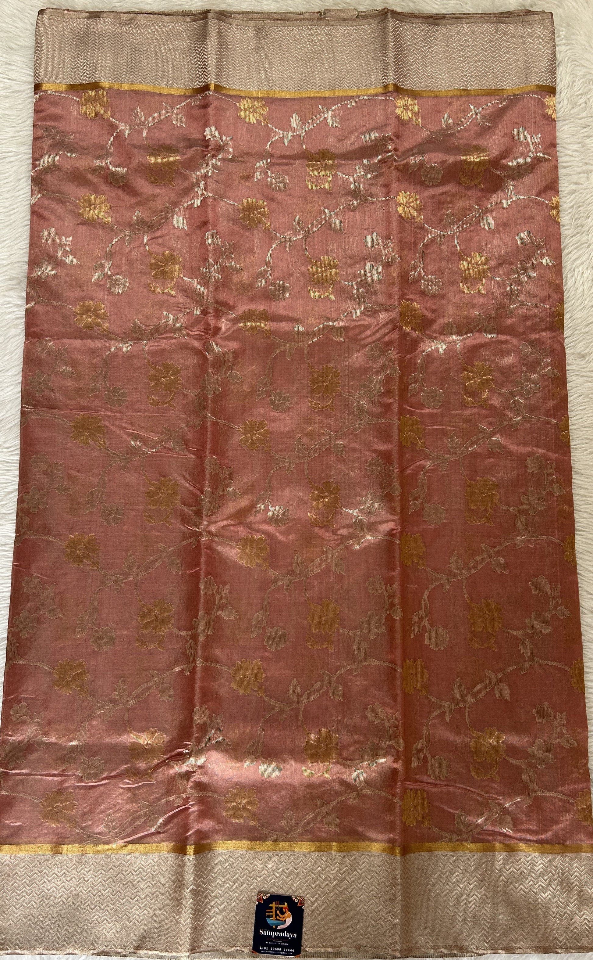 Chanderi Pattu Saree Onion Pink colored saree complemented with a Silver Zari border - Sampradaya Designer Studio