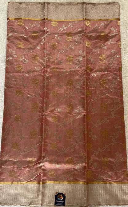Chanderi Pattu Saree Onion Pink colored saree complemented with a Silver Zari border - Sampradaya Designer Studio
