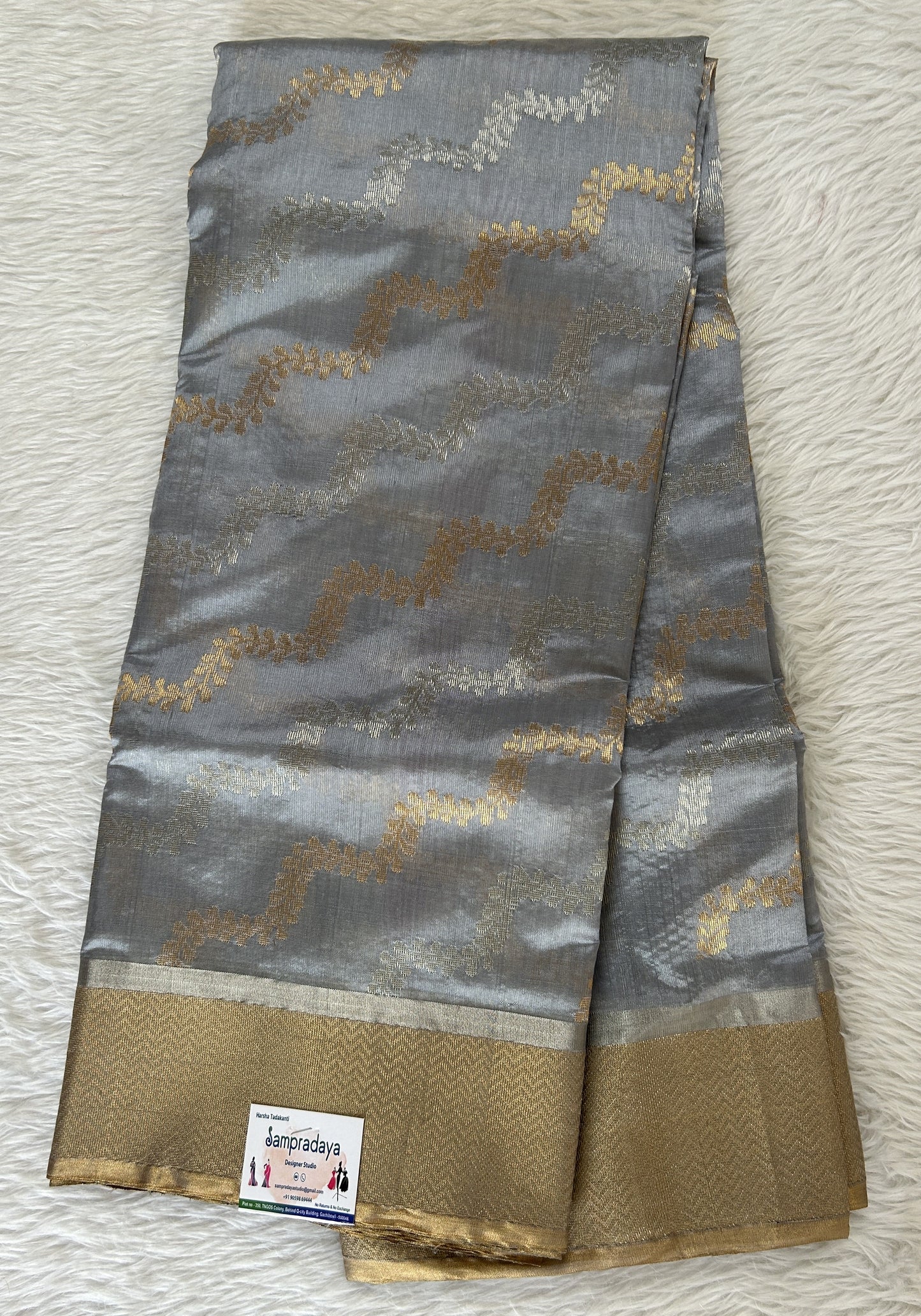 Chanderi Pattu Saree Pastel Blue colored saree complemented with a Gold Zari border - Sampradaya Designer Studio