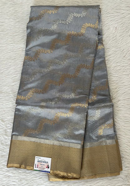 Chanderi Pattu Saree Pastel Blue colored saree complemented with a Gold Zari border - Sampradaya Designer Studio